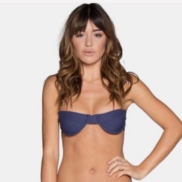 Tavik Charlie Womens Cobalt Blue Texture Ribbed New Bikini Swim Top Medium - Picture 1 of 11
